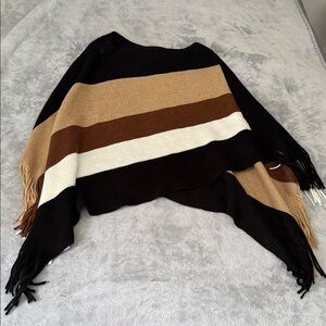 Striped Fringe Women's Sweater Poncho